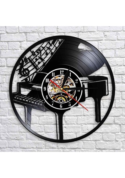 Müzik Vinil Plak Duvar Saati - Piyano Desenli Vinil Duvar Saati - Vinil Saat - Oturma Odası Duvar Dekoru - Müzik Severler Için Benzersiz Hediyeler (Yurt Dışından)
