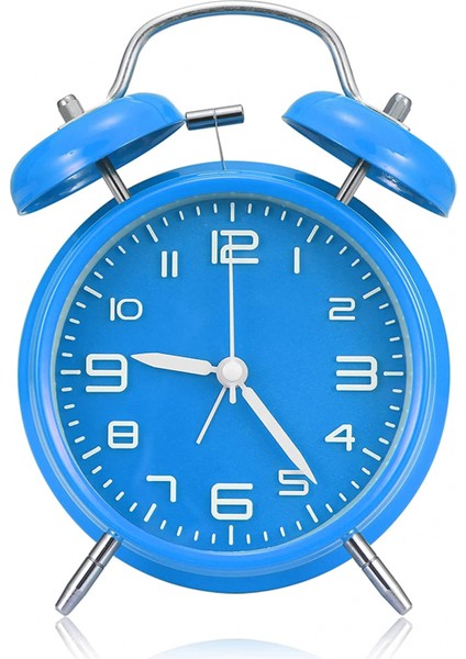 4,5 Inç Sessiz Gece Işıklı Küçük Saat, Pille Çalışan, Metal Çerçeve 3D Kadran, Yatak Odası, Başucu, Masa, (Mavi) (Yurt Dışından)