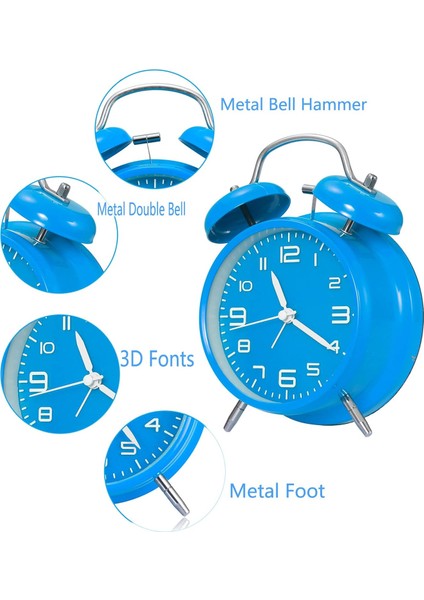 4,5 Inç Sessiz Gece Işıklı Küçük Saat, Pille Çalışan, Metal Çerçeve 3D Kadran, Yatak Odası, Başucu, Masa, (Mavi) (Yurt Dışından) fiyatları