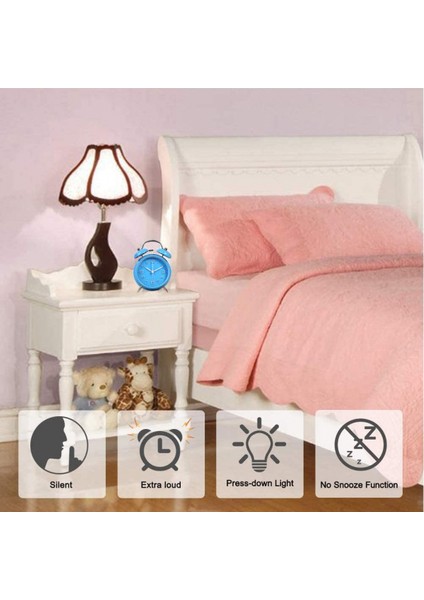 4,5 Inç Sessiz Gece Işıklı Küçük Saat, Pille Çalışan, Metal Çerçeve 3D Kadran, Yatak Odası, Başucu, Masa, (Mavi) (Yurt Dışından) fırsatları