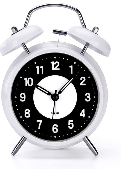 Analog Çalar Saat 4" Süper Sessiz Geçmeyen Ikiz Zil Çalar Saat, Arkadan Aydınlatmalı, Ağır Uyuyanlar Için, Aydınlık, Erteleme Yok, Pille Çalışan, Yatak Odası Için, Yanında, Masa, Beyaz (Yurt Dışından)