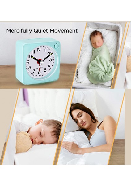 Seyahat Analog Çalar Saat, 2,25 Inç, Erteleme ve Işık Fonksiyonlu Ultra Küçük Saat, Süper Sessiz, Geçişsiz, Pille Çalışan, (Yeşil) (Yurt Dışından)