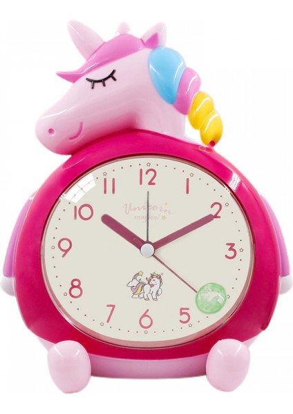 Justup Tek Boynuzlu At Çalar Saat, Karikatür Çalar Saat Gökkuşağı Unicorn Saat Gece Lambası, Öğrenci Çocuk Ev Dekorasyon Masaüstü Saati (Gül Kırmızı) (Yurt Dışından)