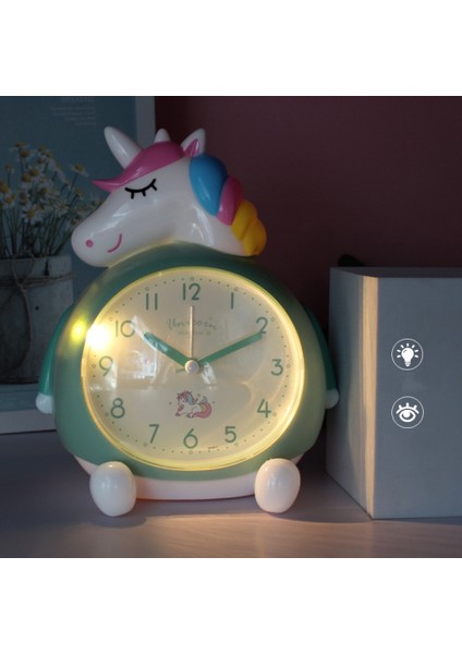 Justup Tek Boynuzlu At Çalar Saat, Karikatür Çalar Saat Gökkuşağı Unicorn Saat Gece Lambası, Öğrenci Çocuk Ev Dekorasyon Masaüstü Saati (Gül Kırmızı) (Yurt Dışından)
