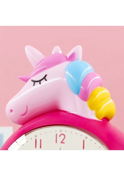Justup Tek Boynuzlu At Çalar Saat, Karikatür Çalar Saat Gökkuşağı Unicorn Saat Gece Lambası, Öğrenci Çocuk Ev Dekorasyon Masaüstü Saati (Gül Kırmızı) (Yurt Dışından)