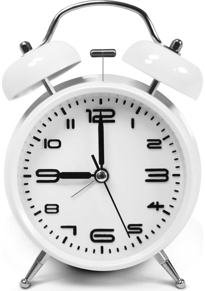 Ağır Uyuyanlar Için 4 Inç Yüksek Sesli Çalar Saat, Geçmeyen Sessiz, Gece Arka Aydınlatması, Pille Çalışan, Uyandırma Için Çift Zil Temel Saat (Beyaz) (Yurt Dışından)