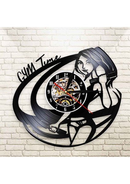 Müzik Vinil Kayıt Duvar Saati -Fitness Kız Vinil Duvar Saati - Vinil Saat - Oturma Odası Duvar Dekoru - Müzik Aşığı Için Benzersiz Hediyeler (Yurt Dışından)