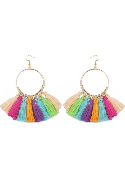 Renkli Uzun Saçaklı Püskül Küpe Seti-3 Katmanlı Konu Püskül Hoop Küpe Kadın Kızlar Için (Yurt Dışından)