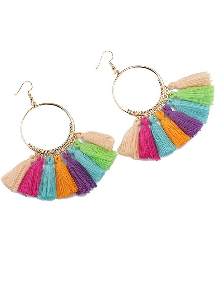 Renkli Uzun Saçaklı Püskül Küpe Seti-3 Katmanlı Konu Püskül Hoop Küpe Kadın Kızlar Için (Yurt Dışından) modelleri