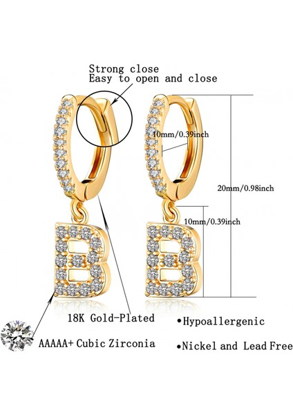 Kadınlar Kızlar Için Hoop Küpeler 18 K Altın Kaplama Zarif Küçük Dangle Hoop Kübik Zirkonya Ilk Küpe --- F (Yurt Dışından) modelleri