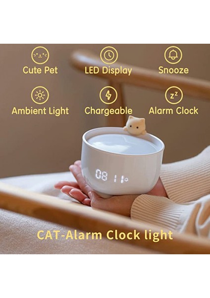 Justup Sevimli Kedi Çalar Saat Çocuklar Için Çalar Saat Yatak Odası Dekoru Saat Kızlar Için Çalar Saat --- Beyaz (Yurt Dışından)
