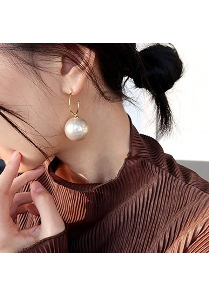 Şekillendirici Sahte Inci Kolye Kadınlar Için Damla Küpeler, Trendy Kore Modası Vidali Küpeler Noel Noel Hediyesi, Kış Sonbahar Partisi Ziyafet Kulübü Mücevherleri Için Ideal Beyaz (Yurt Dışından)