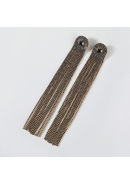 Küpe 1 Çift Kadınlar Düğün Köpüklü Gümüş Kaplama Uzun Püskül Kristal Rhinestone Damla Dangle Gelin Küpe, Siyah (Yurt Dışından)