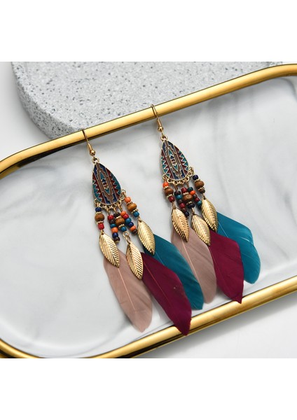 Kadın Sahte Tüy Küpe Bohemian Saçak Püskül Uzun Damla Dangle Küpe Seti Dream Catcher Tasarım ile Kadın Kızlar Için (Yurt Dışından) fırsatları