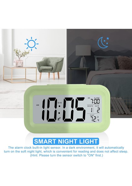 Pilli Dijital Çalar Saat, Yatak Odası Ev Ofisi Için LCD Saat Elektronik, Tarihli, Iç Ortam Sıcaklığı, Erteleme Işığı, Küçük Boyutlu, Arka Işık, Çocuk-Yeşil (Yurt Dışından) modelleri