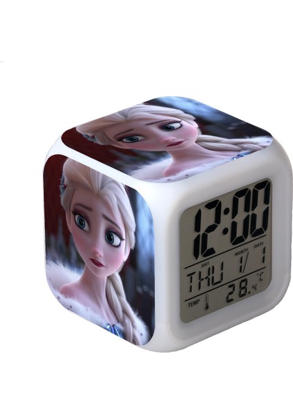 Dondurulmuş Renkli Parlayan LED Çalar Saat Anime Karikatür Çocuk Kare Saat Zaman, Sıcaklık, Alarm, Tarih ile Dijital Çalar Saat (Yurt Dışından)