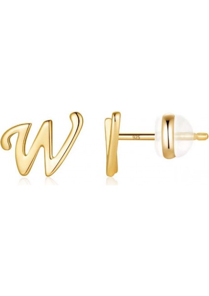 Saplama Küpe Altın Harf Parlak Gerçek Altın Kaplama Saplama Küpe Hassas Kulaklı Kadın Kızlar Için --- W (Yurt Dışından)
