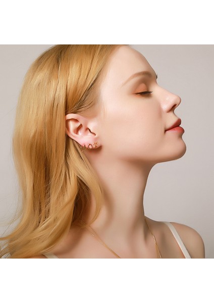 Saplama Küpe Altın Harf Parlak Gerçek Altın Kaplama Saplama Küpe Hassas Kulaklı Kadın Kızlar Için --- W (Yurt Dışından) fırsatları