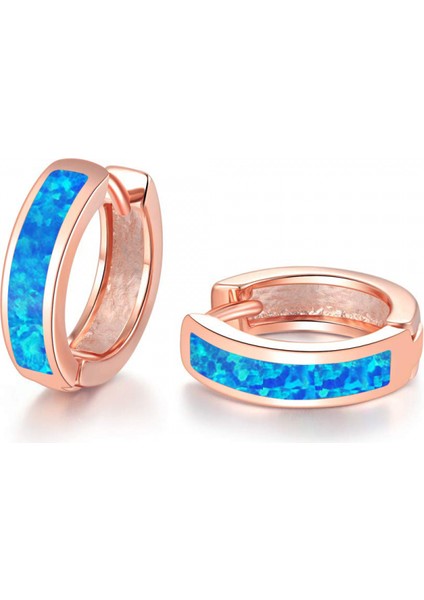 Opal Menteşeli Halka Küpe Altın Kaplama Hipoalerjenik Küçük Halka Küpe Kadın Kız Erkek --- Gül Altın Mavi (Yurt Dışından)