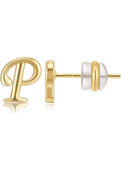 Saplama Küpe Altın Harf Parlak Gerçek Altın Kaplama Saplama Küpe Hassas Kulaklı Kadın Kızlar Için --- P (Yurt Dışından)