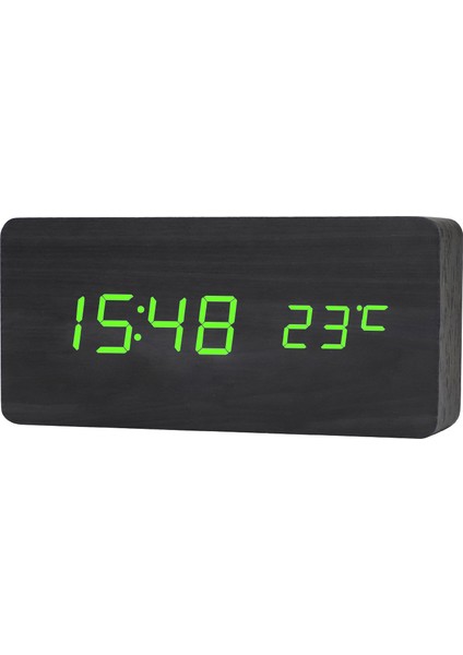 Retro Ahşap Çalar Saat Yaratıcı Dilsiz Öğrenci LED Işıklı Elektronik Saat Moda Ahşap Saat Oturma Odası Başucu Masa Saati (Siyah Ahşap Yeşil Işık) (Yurt Dışından)