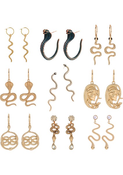 9 Pairs Yılan Küpe Hoop Küpe Seti Punk Rhinestone Yılan Damla Dangle Saplama Küpe Minimalist Kristal Uzun Yılan Küpe Kadınlar Için Genç Kız Takısı Hediye, Altın (Yurt Dışından)
