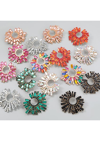 Çift Düğme Küpe Ayçiçeği Şekli Çok Renkli Rhinestone Takı Vintage Boho Küpe Kültürleri Kızlar Plaj Gül Rengi (Yurt Dışından) modelleri