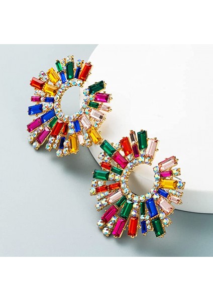 Çift Düğme Küpe Ayçiçeği Şekli Çok Renkli Rhinestone Takı Vintage Boho Küpe Kültürleri Kızlar Plaj Gül Rengi (Yurt Dışından) fırsatları