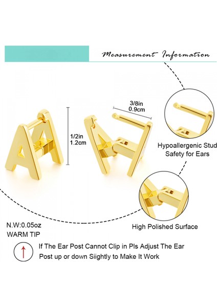 Altın Kaplama Damla Küpe Kadın Küpe Harf Az Küpe --- E (Yurt Dışından) modelleri