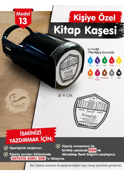 Kişiye Özel Isim Yazılı Kitap Kaşesi - Isme Özel Kitap Mühürü M13-T656