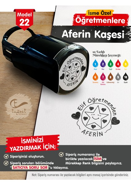 Isme Özel Öğretmenlere Aferin Kaşesi - Aferin Mühürü M22-T665