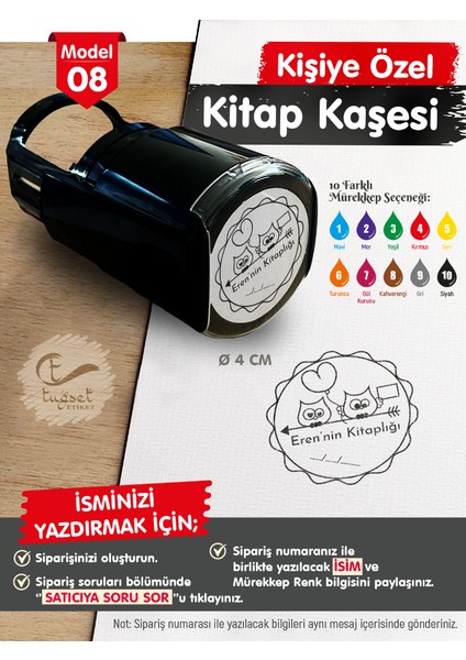 Kişiye Özel Isim Yazılı Kitap Kaşesi - Isme Özel Kitap Mühürü M8-T651