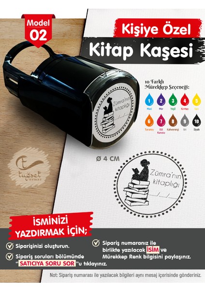 Kişiye Özel Isim Yazılı Kitap Kaşesi - Isme Özel Kitap Mühürü M2-T645