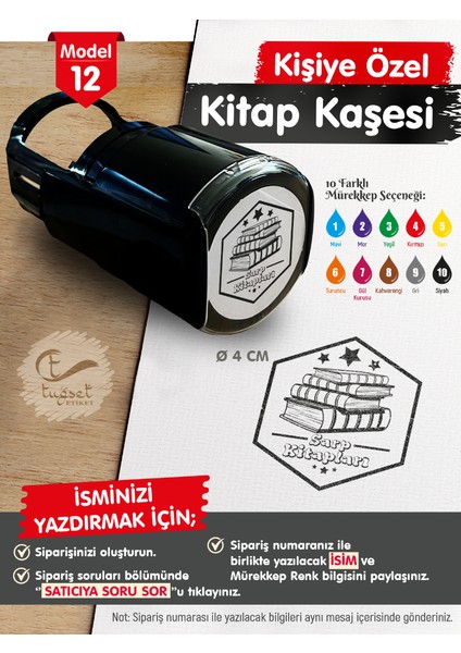 Kişiye Özel Isim Yazılı Kitap Kaşesi - Isme Özel Kitap Mühürü M12-T655