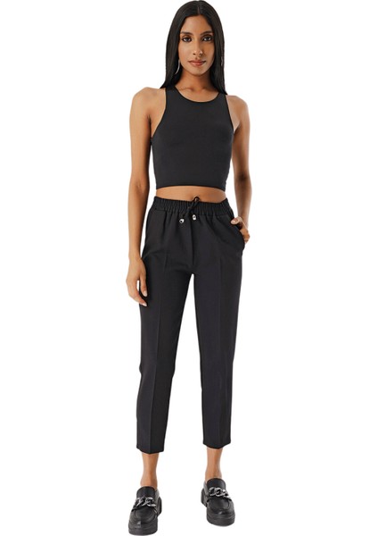 Kadın Siyah Beli Lastikli Jogger Pantolon