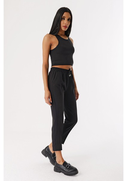 Kadın Siyah Beli Lastikli Jogger Pantolon modelleri