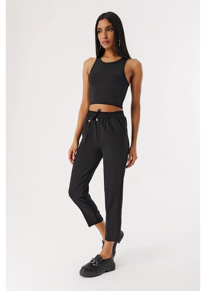 Kadın Siyah Beli Lastikli Jogger Pantolon fiyatları