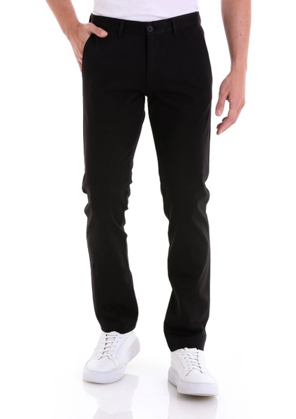 Siyah Regular Fit Düz Yandan Cepli Basic Kanvas Pantolon