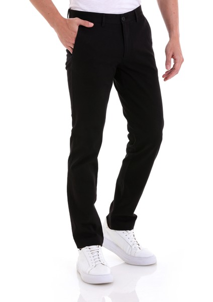 Siyah Regular Fit Düz Yandan Cepli Basic Kanvas Pantolon