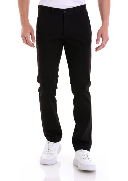 Siyah Regular Fit Düz Yandan Cepli Basic Kanvas Pantolon