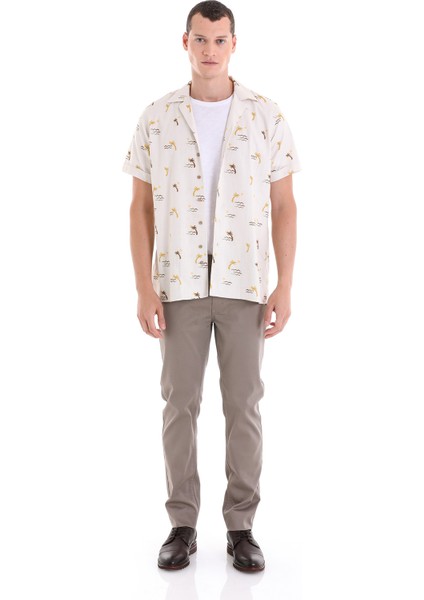 Kahverengi Comfort Fit Baskılı Apaş Yaka Pamuklu Kısa Kollu Casual Gömlek fiyatları