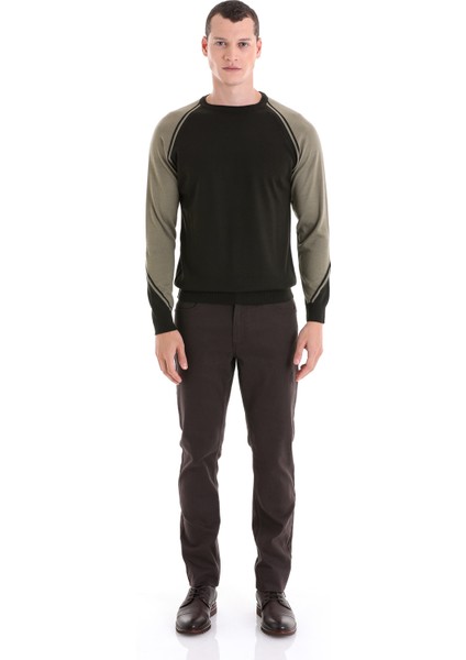 Haki Regular Fit Bisiklet Yaka Jakarlı Yünlü Triko Kazak modelleri