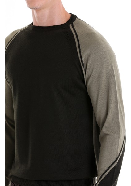 Haki Regular Fit Bisiklet Yaka Jakarlı Yünlü Triko Kazak indirimleri