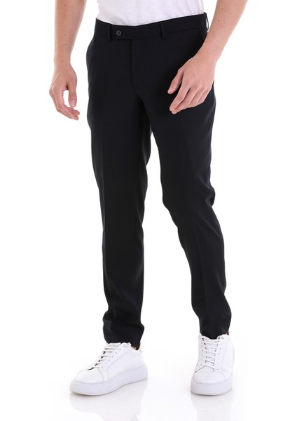 Lacivert Slim Fit Yandan Cepli Düz Düşük Bel Kumaş Pantolon