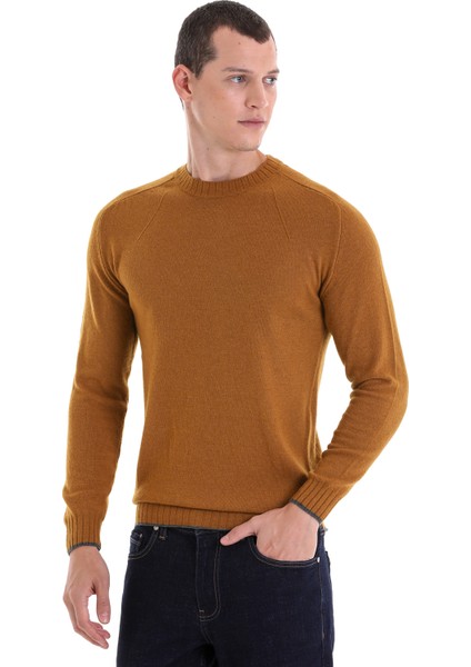 Hardal Regular Fit Düz Bisiklet Yaka Yünlü Triko Kazak