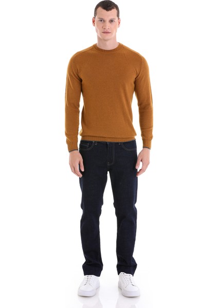 Hardal Regular Fit Düz Bisiklet Yaka Yünlü Triko Kazak fiyatları