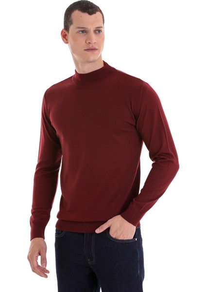 Kiremit Regular Fit Düz Yarım Balıkçı Yaka Yünlü Triko Kazak