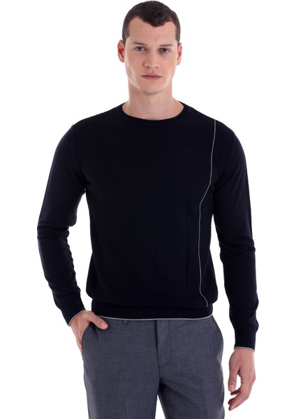 Lacivert Regular Fit Jakarlı Bisiklet Yaka Yünlü Triko Kazak fırsatları