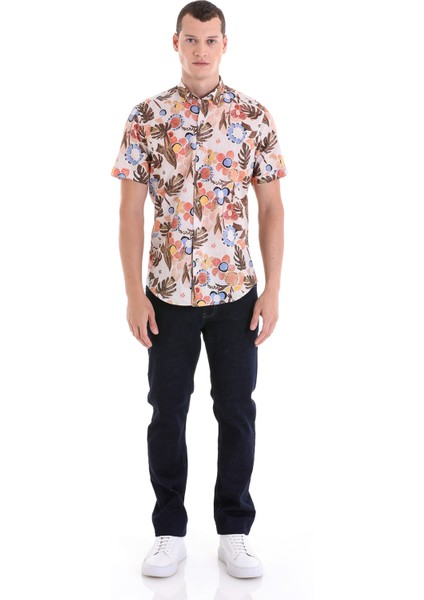 Kahverengi Comfort Fit Baskılı Pamuklu Kısa Kollu Casual Gömlek fiyatları