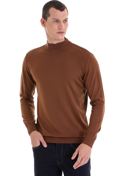 Tütün Regular Fit Düz Yarım Balıkçı Yaka Yünlü Triko Kazak fiyatları